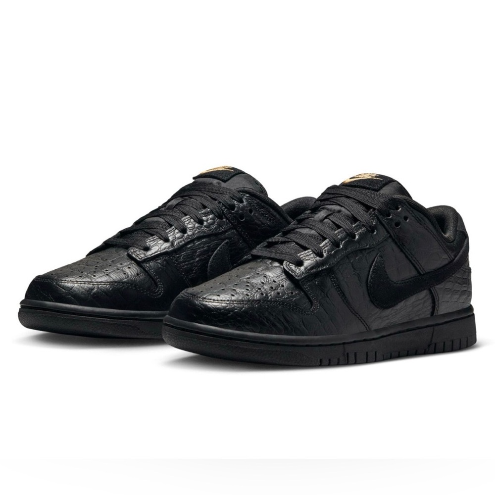 Nike Dunk Low SS Sneakers Black Croc/Metallic Gold HV4388-001 Women’s 7.5 BNIB - Picture 15 of 16